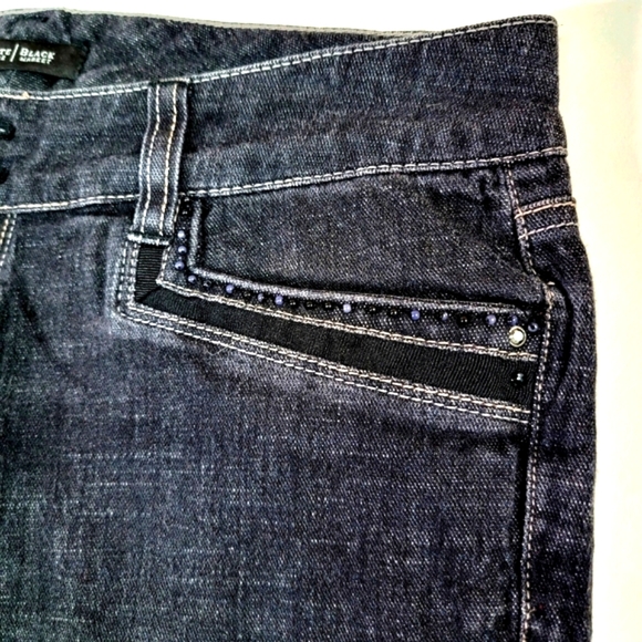 WHITE HOUSE|BLACK MARKET ♡ Black Denim Embellished Bling Trouser Leg Jeans 8S - Picture 7 of 16